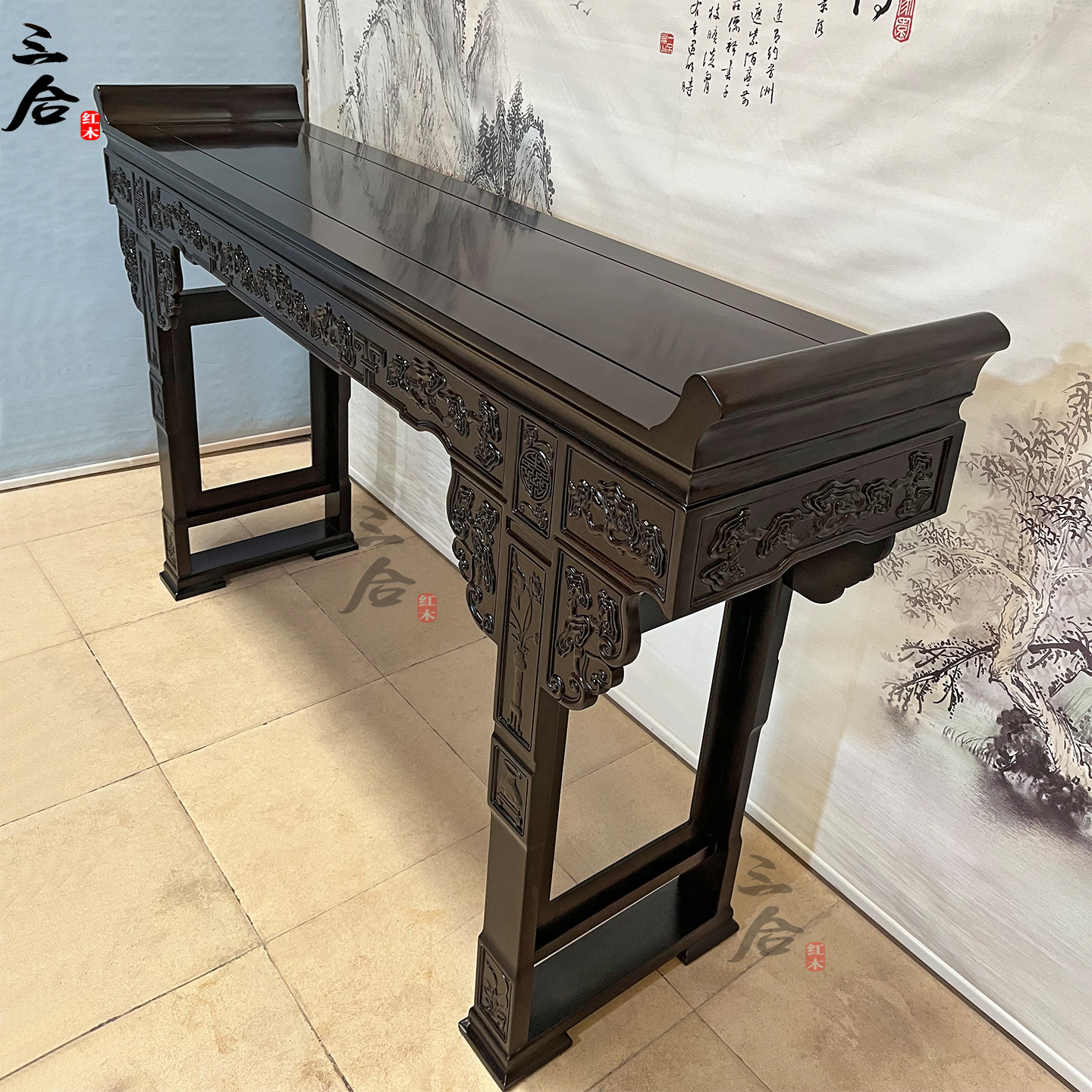 黑檀中堂供桌台红木家具原木神台榫卯佛桌家用配套实木桥台条案