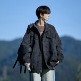 相机片外景日系秋款皮衣外套男纯色休闲帅气夹克6651P88控138，男装夹克，电商A034