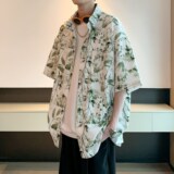 酒店内景夏新款短袖衬衫男装复古花衬衣二开6621P40控58，男装衬衫，电商A034