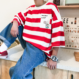 条纹短袖t恤男夏季薄潮牌男装2025新款宽松大码半袖国潮衣服体恤，男装T恤，电商A034