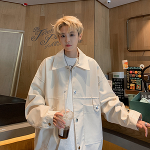 新款日系皮衣外套机车服男装纯色大码休闲夹克外景 2861 P78控118图片