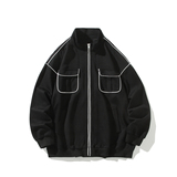 白底秋装男款大码潮牌简约外套宽松夹克纯色可二开6653P68控98，男装夹克，电商A034