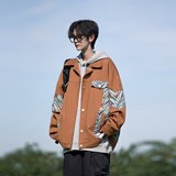 相机秋装宽松大码潮牌男外套拼接花纹夹克日系港风2879P75控98，男装夹克，电商A034