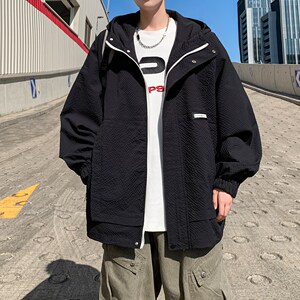 港风外景秋装印花连帽外套冲锋衣男大码休闲夹克6632P88控118