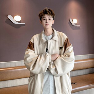 港风外景 秋季新款大码休闲棒球服夹克 翻领外套男 6631 P88控118图片