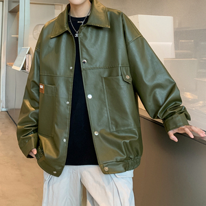 新款日系皮衣外套机车服男装纯色大码休闲夹克外景 2861 P78控118图片