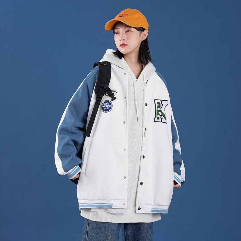春秋港风宽松贴标棒球服潮男情侣休闲夹克外套中性2259P70控88,男装夹克,电商A034