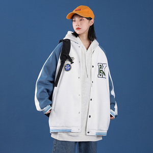 春秋港风宽松贴标棒球服 潮男情侣休闲夹克外套中性 2259 P70控88图片