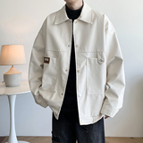 新款潮牌大码日系皮衣外套纯色男休闲机车服夹克2861P78控118，男装夹克，电商A034