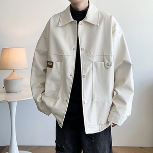 新款潮牌大码日系皮衣外套纯色男休闲机车服夹克 2861 P78控118图片