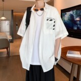 夏款大码短袖衬衫男休闲个性衬衣港风日系内景二开6603P45控58，男装衬衫，电商A034