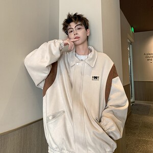 港风秋款宽松休闲棒球服夹克 翻领青年外套男 6631 P88控118图片