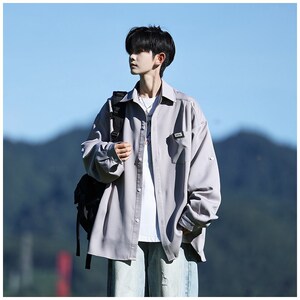 相机片 2025大码长袖衬衫 港风秋季男纯色衬衣 666 P48控68图片