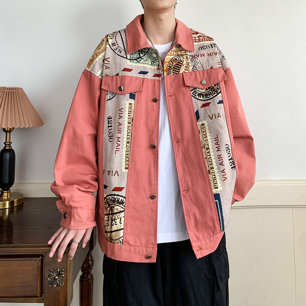 美式潮牌拼接宽松休闲港风男外套日系翻领夹克2897P75控98,男装夹克,电商A034