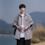 日系cityboy短袖衬衫男生夏季薄款宽松休闲学生帅气港风半袖衬衣，男装衬衫，电商A034