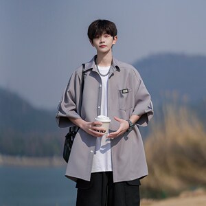日系cityboy短袖衬衫男生夏季薄款宽松休闲学生帅气港风半袖衬衣图片