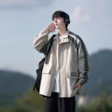 秋季宽松休闲夹克外套日系学院风男拼接上衣相机片2885P58控88，男装夹克，电商A034