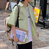 休闲潮男衬衣学生短袖衬衫夏季网纱拼接单外套A0342330P45，男装衬衫，电商A034