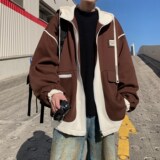 外景港风休闲连帽外套假两件刺绣青年男大码夹克6628P98控138，男装夹克，电商A034