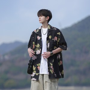 夏款大码短袖衬衫 青年男碎花宽松衬衣相机片外景 6622 P40控58图片