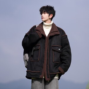 相机少年感羊羔绒外套宽松棉服 男日系加厚棉衣 2901 P118控168图片