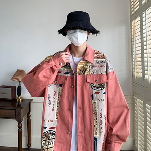 2025大码宽松男外套图案拼接日系休闲港风夹克2897P75控98