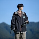 相机片大码秋款拼接外套潮男简约休闲夹克A0346652P85控128，男装夹克，电商A034
