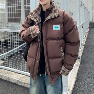 外景日系大码格子棉服双领外套棉袄 男帅气棉衣 6668 P120控178，男装棉衣，电商A034