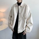 新款潮牌大码日系皮衣外套纯色男休闲机车服夹克2861P78控118，男装夹克，电商A034