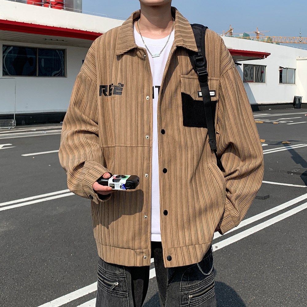 港风条纹宽松休闲夹克日系大码印花外套潮男外景6639P78控118,男装夹克,电商A034