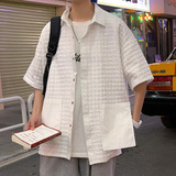 休闲宽松2023潮男衬衣短袖衬衫夏季纯色个性外套A0342325P45，男装衬衫，电商A034