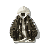 相机片大码撞色连帽外套港风夹克纯色百搭男假两件6636P88控128，男装夹克，电商A034