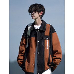 相机秋款日系港风潮牌大码撞色夹克青年男宽松外套 2873 P75控98图片