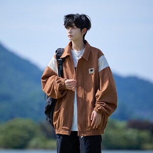 相机片 撞色日系宽松休闲棒球服夹克 百搭外套男 6631 P88控118图片