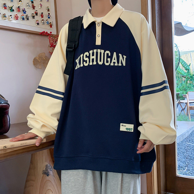 流行大码休闲男女情侣卫衣港风撞色翻领外套2598P50控68,女装短外套,电商A034