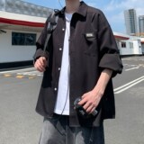 2025大码宽松长袖衬衫港风秋季男纯色休闲衬衣666P48控68，男装衬衫，电商A034