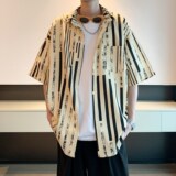 潮男日系衬衣宽松休闲大码短袖衬衫港风酒店内景6619P40控58，男装衬衫，电商A034