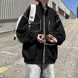 港风片男款大码休闲潮纯色外套宽松卫衣可二开6653P68控98，女装短外套，电商A034
