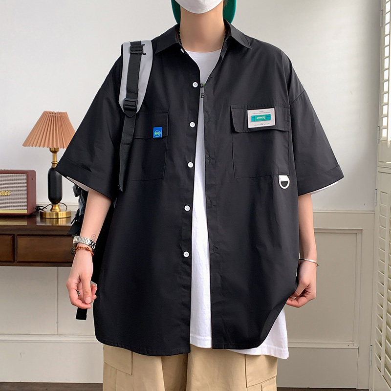 休闲半袖衬衣大码上衣港风潮男夏装短袖衬衫2562P45控58,男装衬衫,电商A034