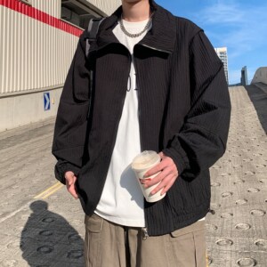 2025新款个性翻领夹克 男大码港风外套纯色可二开 6633 P88控128图片
