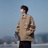 相机大码纯色翻领青年夹克港风休闲外套男款棒球服2895P65控98，男装夹克，电商A034