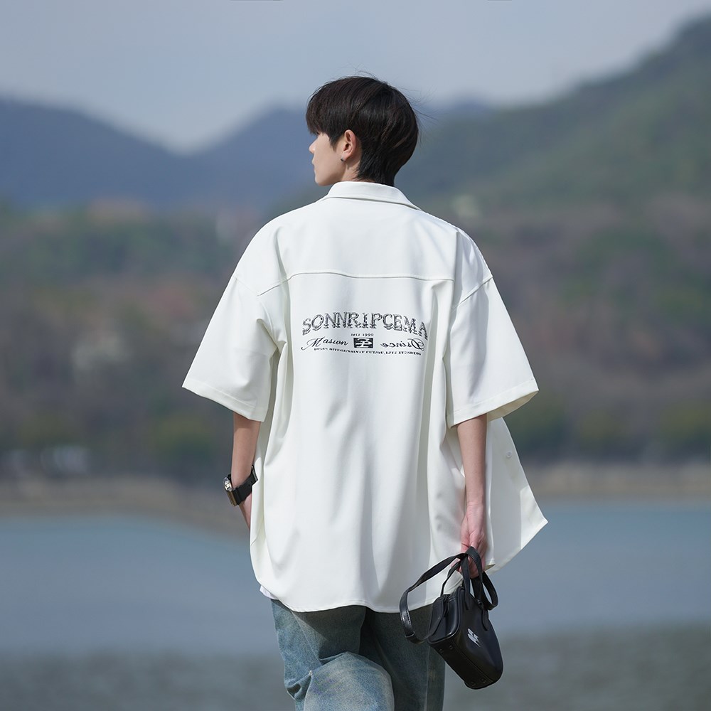 夏新款2025男士衬衣纯色大码短袖衬衫二开港风外景6606P45控58,男装衬衫,电商A034