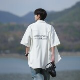 夏新款2025男士衬衣纯色大码短袖衬衫二开港风外景6606P45控58，男装衬衫，电商A034