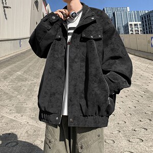 港风时尚潮流高街皮衣外套男纯色休闲帅气夹克 6651 P88控138图片