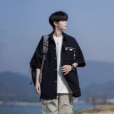 wassuphappy冰丝短袖衬衫男夏季薄款潮流大码半袖上衣服休闲外套，男装衬衫，电商A034
