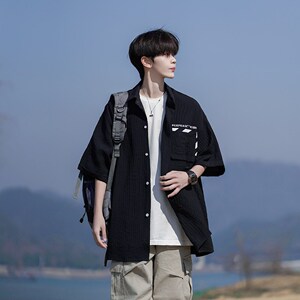 wassuphappy冰丝短袖衬衫男夏季薄款潮流大码半袖上衣服休闲外套