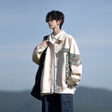相机秋装日系港风宽松大码外套拼接花纹夹克痞帅男2879P75控98，男装夹克，电商A034