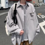 2025大码宽松长袖衬衫港风秋季男纯色休闲衬衣666P48控68，男装衬衫，电商A034