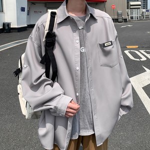 2025大码宽松长袖衬衫 港风秋季男纯色休闲衬衣 666 P48控68图片