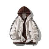 白底大码连帽外套港风夹克潮牌高街痞帅男假两件6636P88控128，男装夹克，电商A034